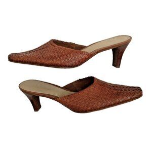 Madeline Stuart Women's Mules Woven Leather Cognac Brown Stretch Brazil - 7.5M